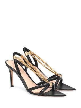 Gianvito Rossi Minerva Sandal 38 Black Gold Chain Heel NEW Full Set $995 SOLDOUT